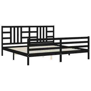 Berkfield Bed Frame with Headboard Black 200x200 cm Solid Wood