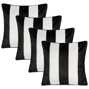 4 Pack Stripe Matte Velvet Cushion Covers, Mono - 45 x 45cm