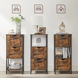 VASAGLE Bathroom Floor Cabinet, Bathroom Storage Cabinet, Slim Bathroom Storage Cabinet with 2 Drawers, Rustic Brown & Black