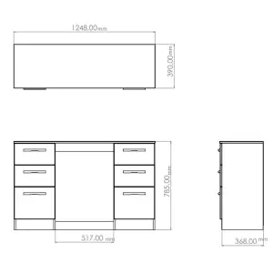 San Jose Ready assembled Black 6 Drawer Desk (H)785mm (W)1248mm (D)390mm