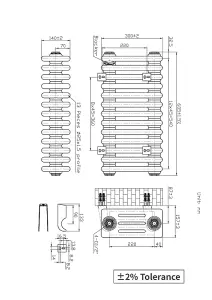 Right Radiators 300x605 mm Horizontal Traditional 4 Column Cast Iron Style Radiator White