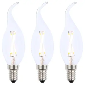 Litecraft E14 2W Pack of 3 Warm White Vintage Filament Candle LED Light Bulbs