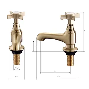 BATHWEST Basin Pillar Taps Pair Antique Twin Bathroom Sink Mixer Taps Cross Lever Tap