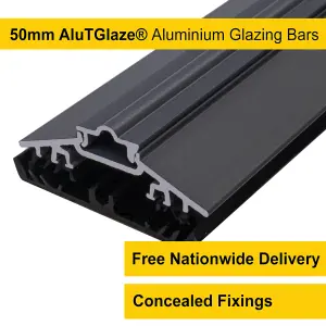 Grey Rafter Supported 50mm Wide AluTGlaze Aluminium Glazing Bar With Concealed Fixings For Polycarbonate Sheets and Glass - 3m