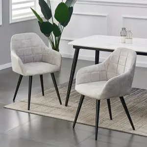 MCC Direct Adrian Faux Suede Leather Dining Chairs Set of 2 Light Grey