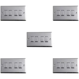 5 PACK 4 Gang Quad Metal Light Switch POLISHED CHROME 2 Way 10A GREY Trim