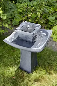 Pagoda Solar Water Feature and Fountain with Bird Bath