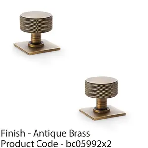 2 PACK - Round Knurled Door Knob - 35mm Diameter Antique Brass Radio Cupboard Pull Handle