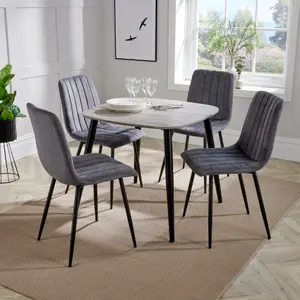 Core Products Aspen Grey Oak Effect 80cm Square Dining Table with 4  Grey Fabric Straight Stitch Design Chairs