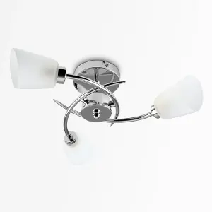 ValueLights Kavio Modern 3 Way Spiral Polished Chrome Ceiling Light Fitting with Frosted Glass Shades with LED Bulb