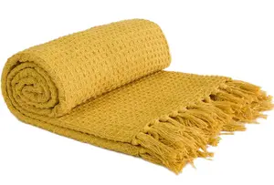 Emma Barclay Honeycomb Throw Over Blanket 70" X 100" Ochre