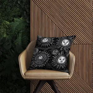 Moon and Sun White Black Outdoor Cushion 45cm x 45cm