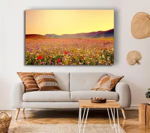 Sunny Field Of Beautiful Wild Flowers Canvas Print Wall Art - Medium 20 x 32 Inches