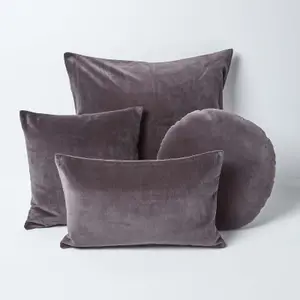 Homescapes Dark Grey Velvet Cushion, 40 cm Round