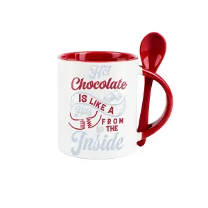 Purely Home Hot Chocolate Mug & Spoon Set - Red Ceramic Tea Coffee Gift/Present