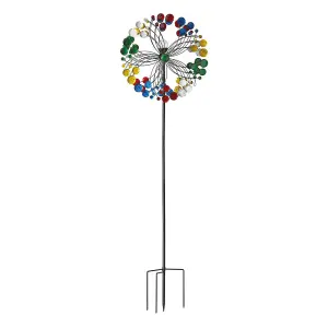 Harlequin Illuminated Wind Spinner with Solar Powered Crackle Globe - Garden Decoration with Multicoloured LED Light - H213 x 58cm