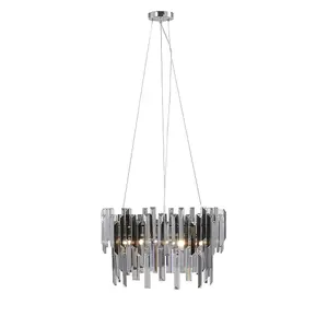 Onega 3-Light Chrome Smoked Glass Pendant Ceiling Light