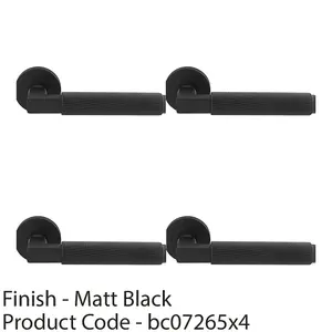 4 PACK - Premium Knurled Door Handle Set - Matt Black Angled Lever on Round Rose