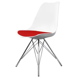 Soho White and Red Plastic Dining Chair with Chrome Metal Legs