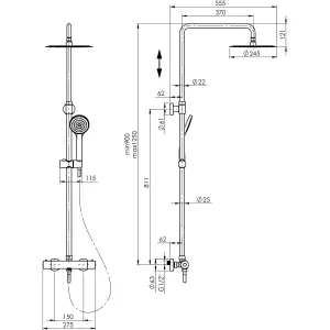 Hommix Rubineta OLO+Thermo-15 Thermostatic Chrome Shower Set