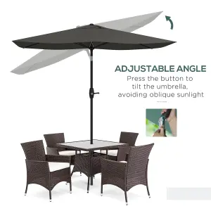 Outsunny 2 x 3(m) Garden Parasol Rectangular Market Umbrella w/ Crank Dark Grey