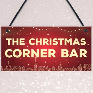 Red Ocean Christmas Corner Bar Novelty Bar Sign For Home Gin Wine Cocktail Gift Hanging Plaque