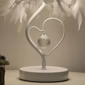 White Modern Feather Bedside Table Lamp with Metal Base 25 x 37CM