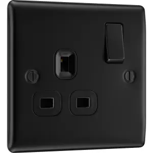 BG Nexus 13A Single Switched Socket, Matt Black, Black Inserts