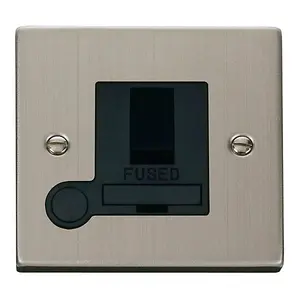 Stainless Steel 13A Fused Connection Unit Switched With Flex - Black Trim - SE Home