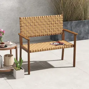 Costway Garden Loveseat Bench Patio Chair Elegent 2-Seater Conversation Chair PU Seat