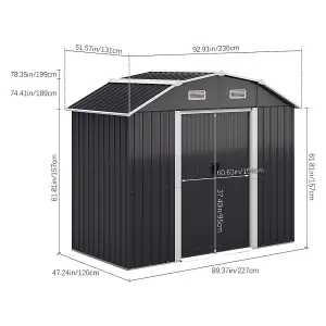 Large Charcoal Black Galvanized Steel Acrylic Storage Shed Slope Roof Double Door