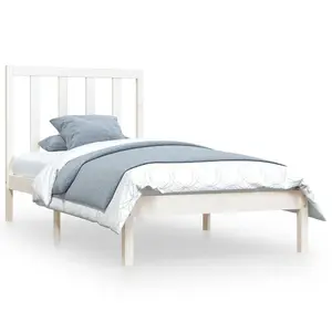 Berkfield Bed Frame White Solid Wood Pine 75x190 cm 2FT6 Small Single