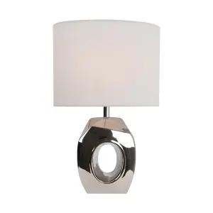 First Choice Lighting Sculptured Metallic Ceramic 38cm Table Lamp with White Fabric Shade