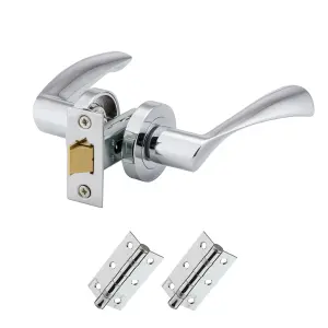 XFORT Polished Chrome Warped Lever On Rose Latch Pack, Complete Latch Set