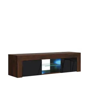 Loom TV Unit 130cm Walnut & Black with High Gloss Doors and LED Lighting - Creative Furniture