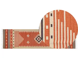 Cotton Kilim Runner Rug 80 x 300 cm Orange GAVAR