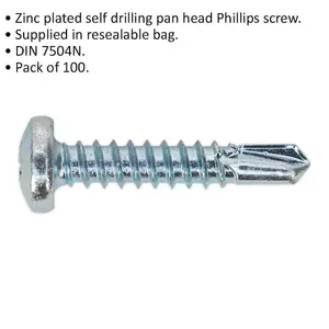 100 Pack Zinc Plated Self Drilling Phillips Screws 4.8 x 25mm - Essential Fixings for DIY Projects