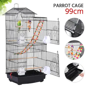 Yaheetech Black Large Roof Top Metal Bird Cage w/ Swing and Ladder