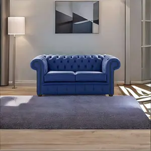 Chesterfield 2 Seater Shelly Deep Ultramarine Blue Real Leather Sofa Settee Bespoke In Classic Style