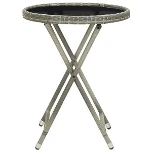 Berkfield Tea Table Grey 60 cm Poly Rattan and Tempered Glass