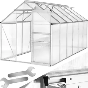 Greenhouse - aluminium frame, sliding door, roof window - 375 x 185 x 195 cm