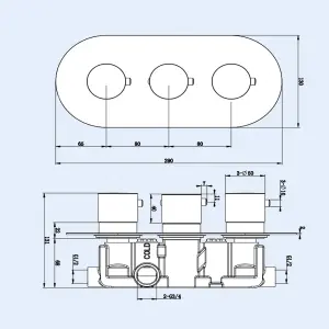 Nes Home Modern Chrome Round 2-Way 3-Dial Concealed Thermostatic Shower Mixer Valve