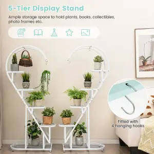 Costway 5 Tier Metal Plant Stand Heart-shaped Ladder Plant Shelf w/ Hanging Hook