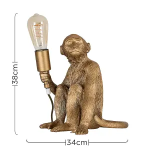 ValueLights Modern Metallic Gold Painted Monkey Design Table Lamp - Includes 4w LED Helix Filament Bulb 2200K Warm White