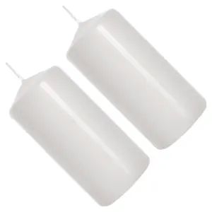 Pillar Candles, Pack of 2, Unscented, Long Burning Time, 10 x 5 cm / 4 x 2 in (White, Matt)