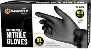 100Pc X-Large Disposable Nitrile Gloves Black Powder