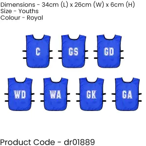 7 PACK - Youth 10-14 Years Netball Training Bibs Set - BLUE - Lightweight Vest