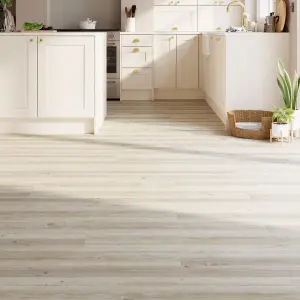 GoodHome Mambo Fancy White Distressed Wood effect Synchronic Click vinyl Plank Sample