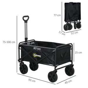 Outsunny Folding Outdoor Storage Trolley Cart Bag Telescopic Handle Brakes Black