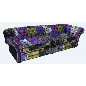 Chesterfield Patchwork 4 Seater Sofa Settee London Multi Velvet In Balmoral Style